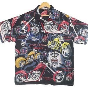 Orange County Choppers All Over Print Shirt 2004 Black Flames Motorcycles XL